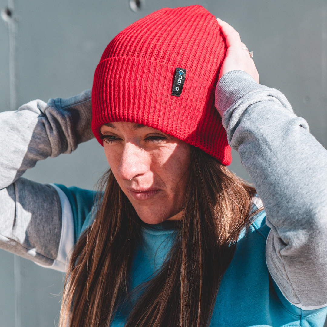 Soft Rib Knit Beanie Hat – Red