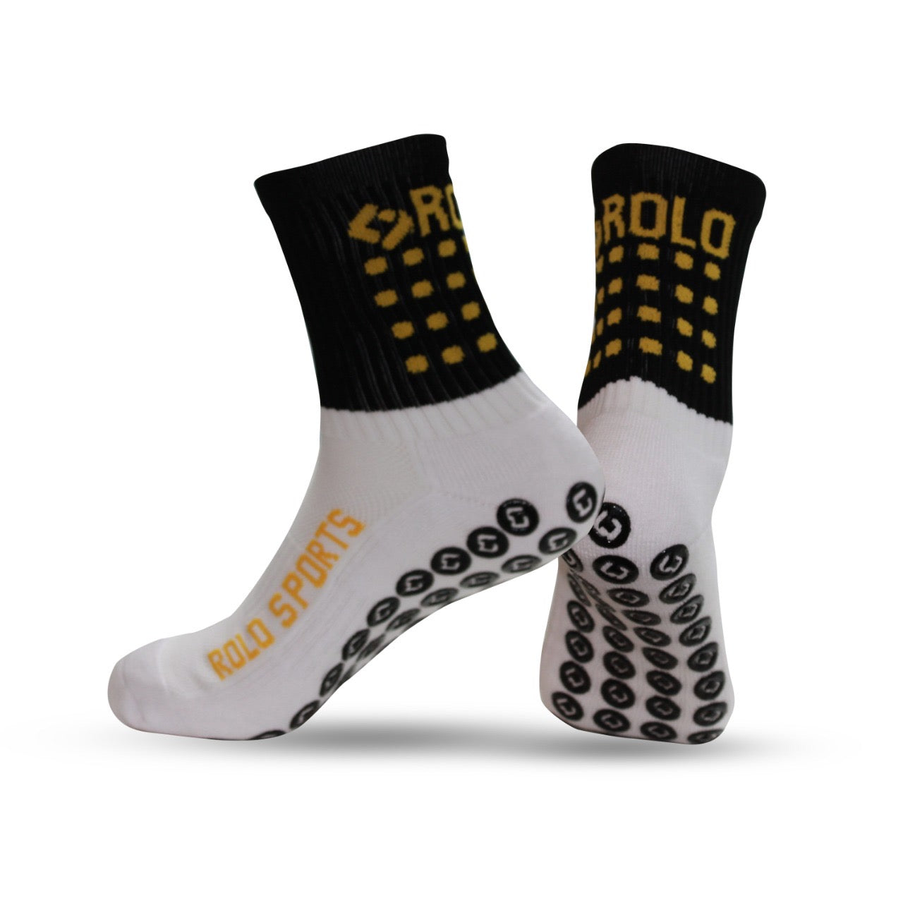 SENDA Gravity Performance Grip Socks with Non-Slip Technology, Soccer, Running, Basketball, Crew Length, Yellow White, Large (US Men 8-12, Women 9-13)
