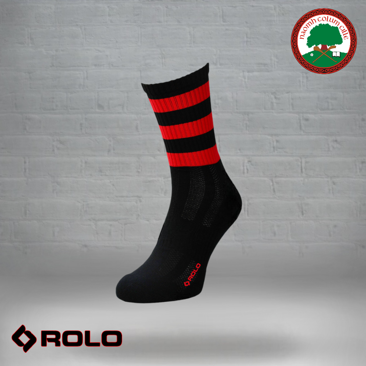 Naomh Colum Cille - Black/Red Hooped Socks