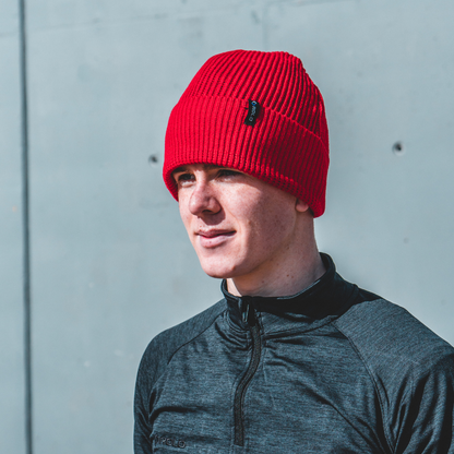 Soft Rib Knit Beanie Hat – Red