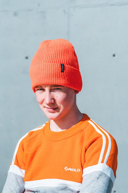 Soft Rib Knit Beanie Hat - Bright Orange