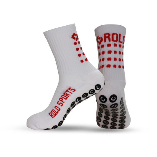 White & Red Grip Sports Socks